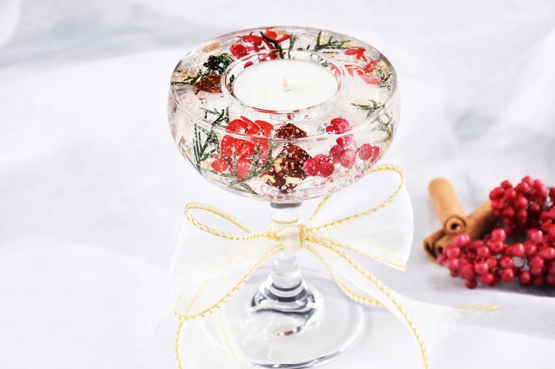 果冻干燥花玻璃蜡烛台 圣诞礼物 交换礼物 - 蜡烛/烛台 - 蜡 白色