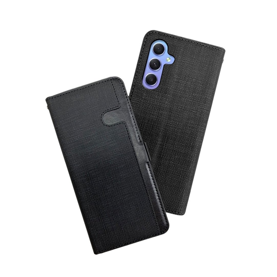 CASE SHOP Samsung A34 5G 前收纳侧掀皮套-黑 - 手机壳/手机套 - 人造皮革 黑色