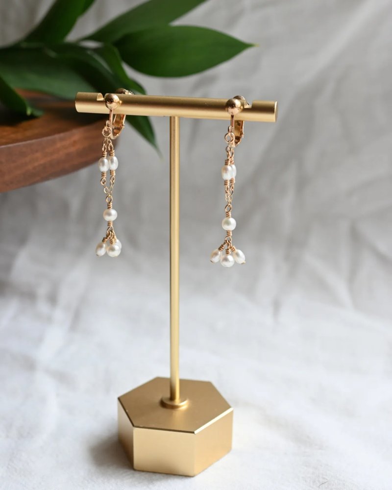 织语露珠 - 金线珍珠耳环 - 耳环/耳夹 - 其他材质 