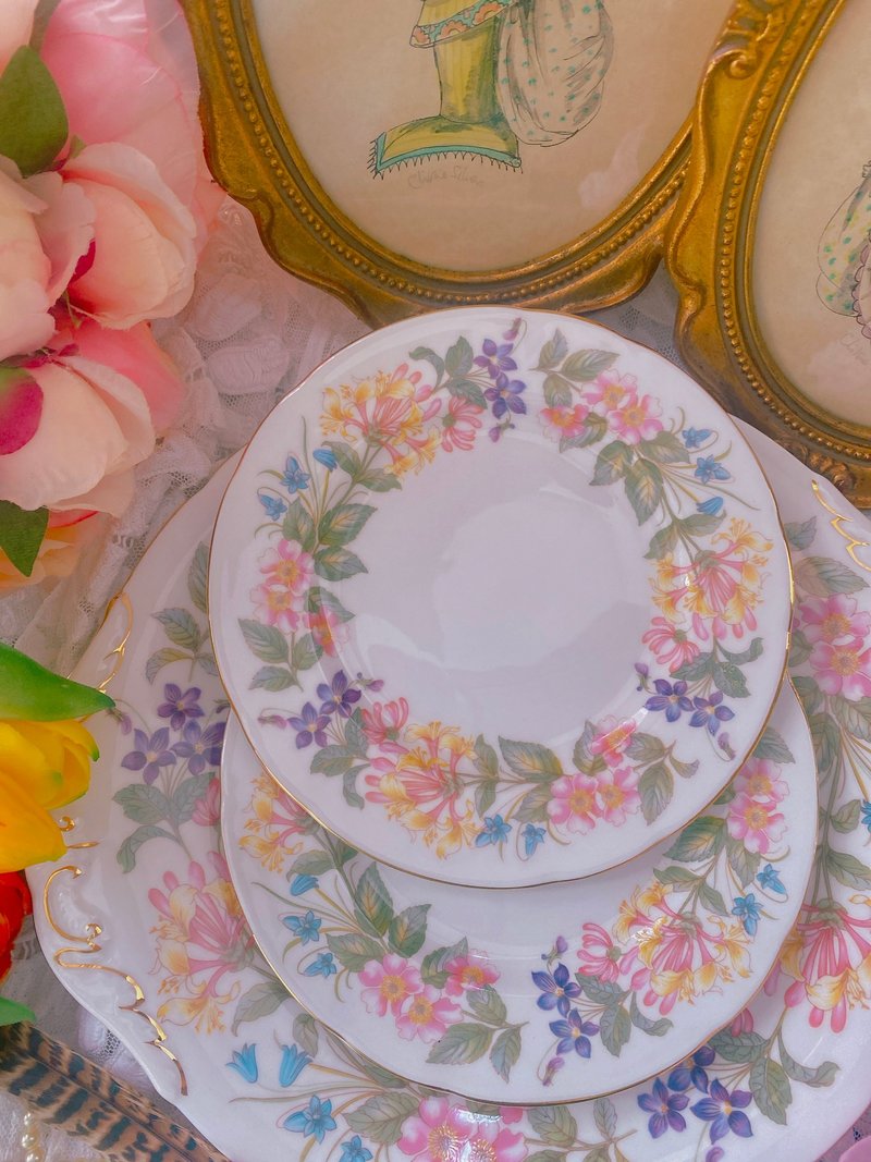 英国制1960年Paragon 古董手绘点心盘两件式 库存品 年节送礼 - 盘子/餐盘/盘架 - 瓷 