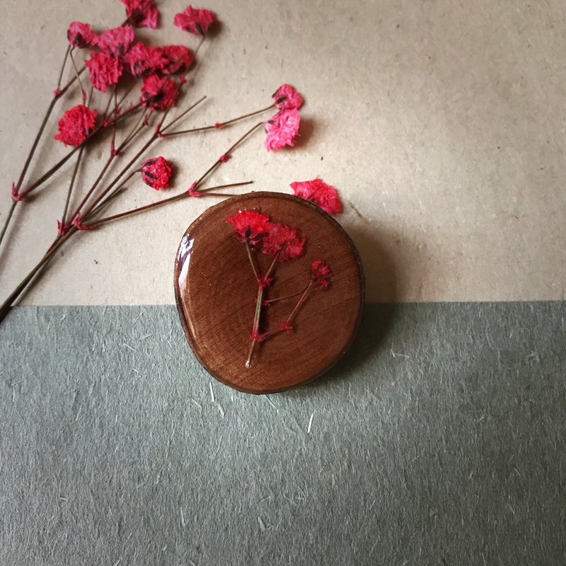 干花滴胶别针/胸针 - 胸针 - 木头 咖啡色