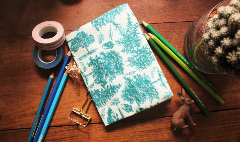 手作书衣【迷雾绿光森林】50k/A6 - 笔记本/手帐 - 棉．麻 绿色