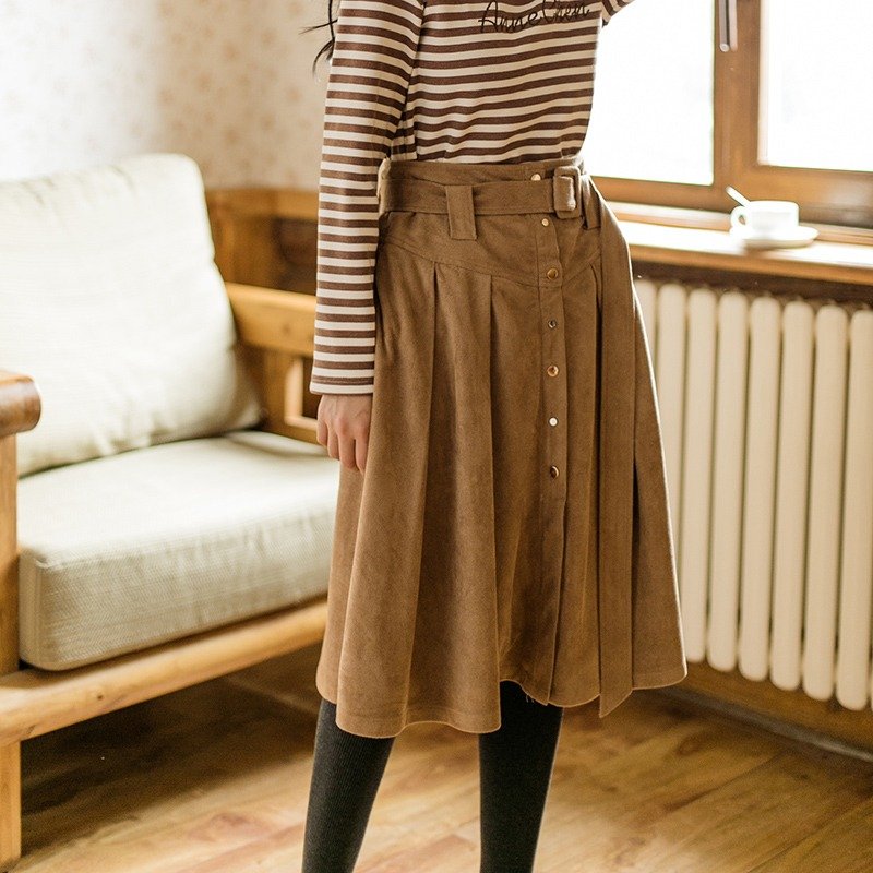 【全场特价】夏季女装穿搭腰带金属扣半身裙 7CD987 - 裙子 - 聚酯纤维 卡其色