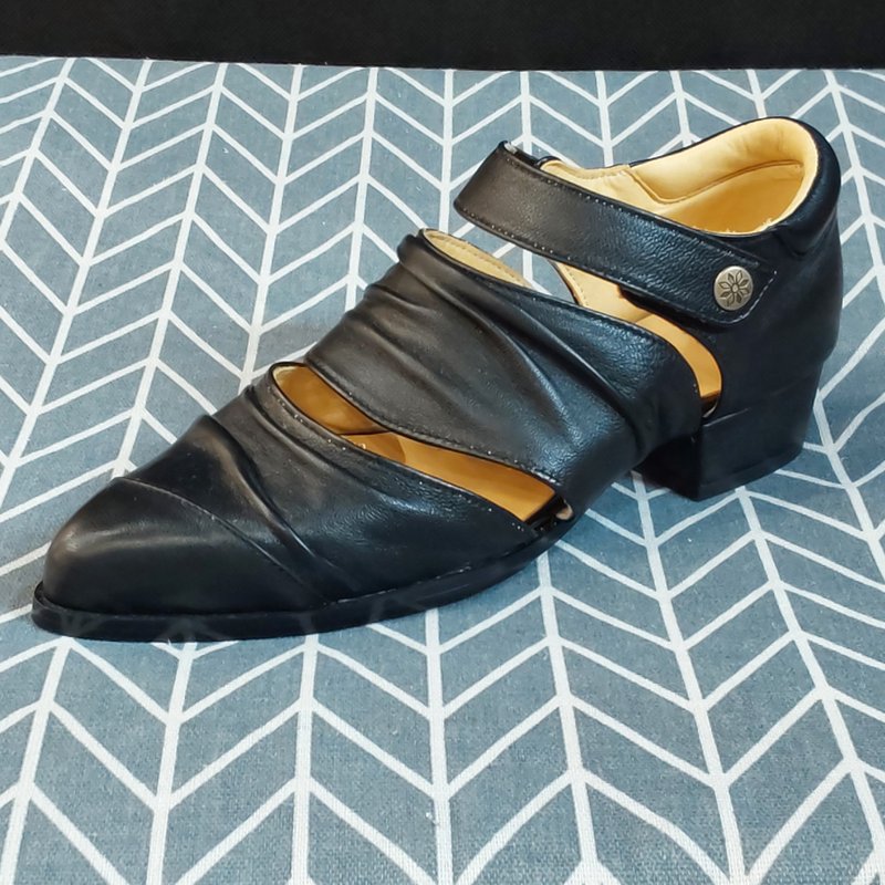 低跟尖头抓皱凉鞋 - 高跟鞋 - 真皮 多色