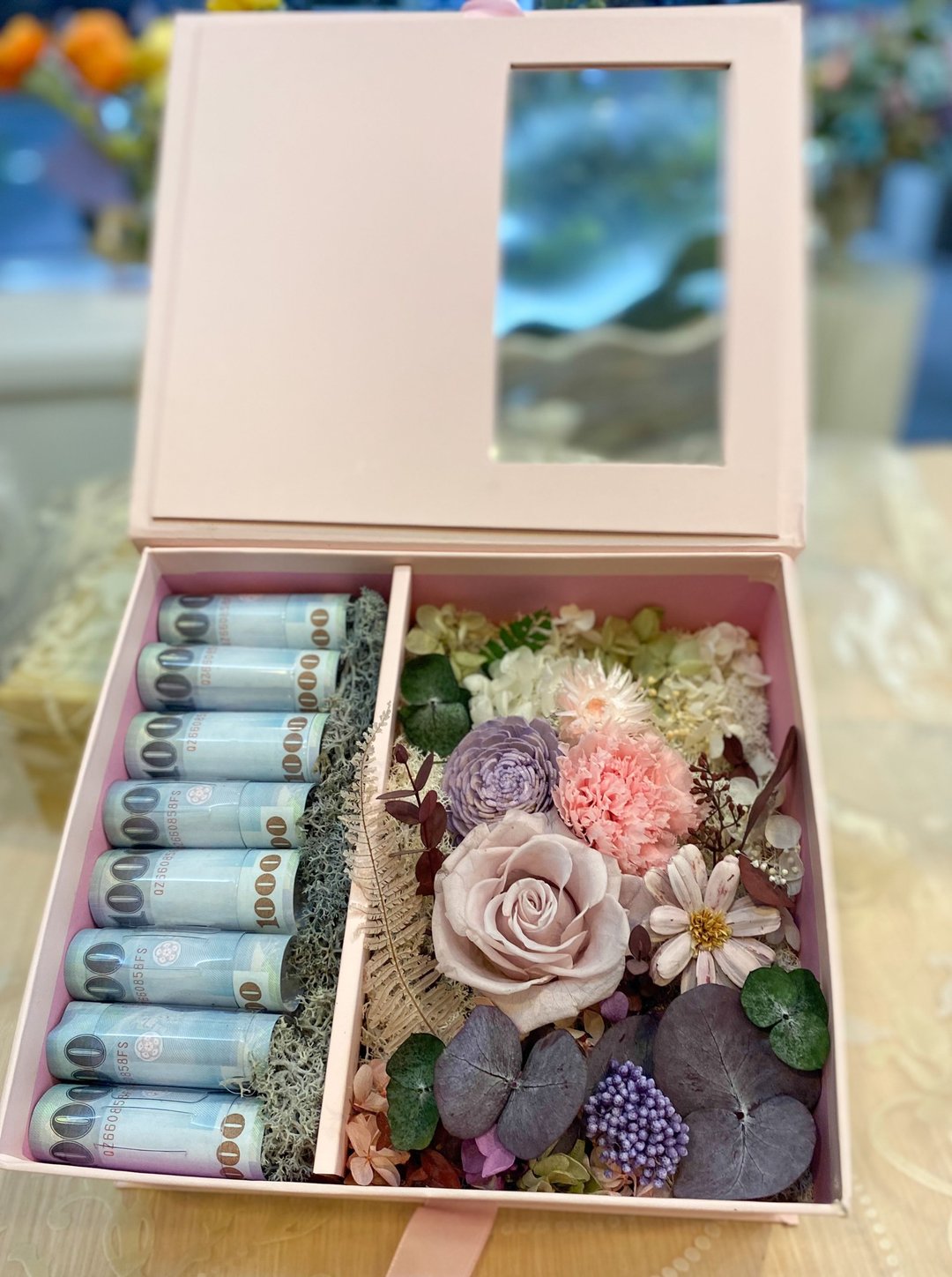 母亲节永生花礼盒  有钱花 金沙巧克力 永生玫瑰  情人节 生日礼 - 干燥花/捧花 - 植物．花 粉红色