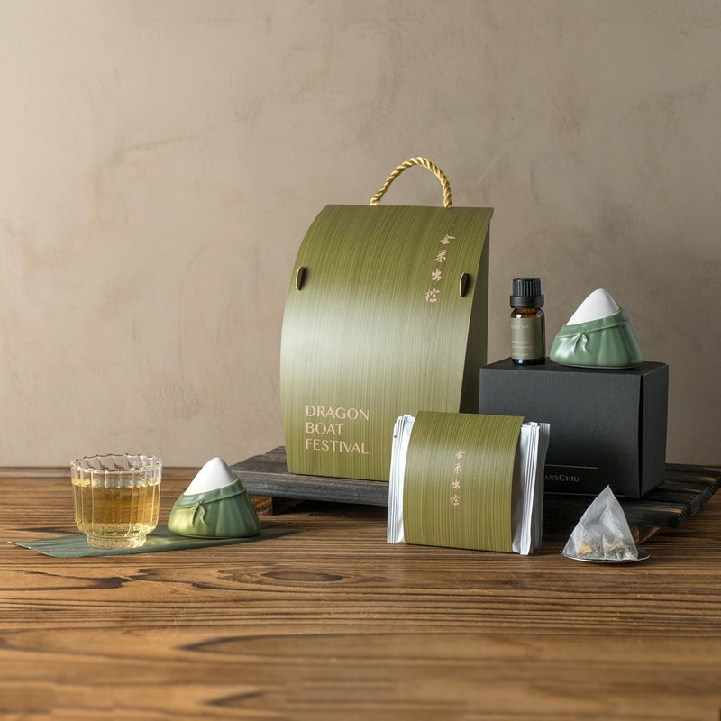 【端午节礼物】金采出粽礼盒/  包粽扩香石&艾香花草茶 - 香薰/精油/线香 - 陶 绿色