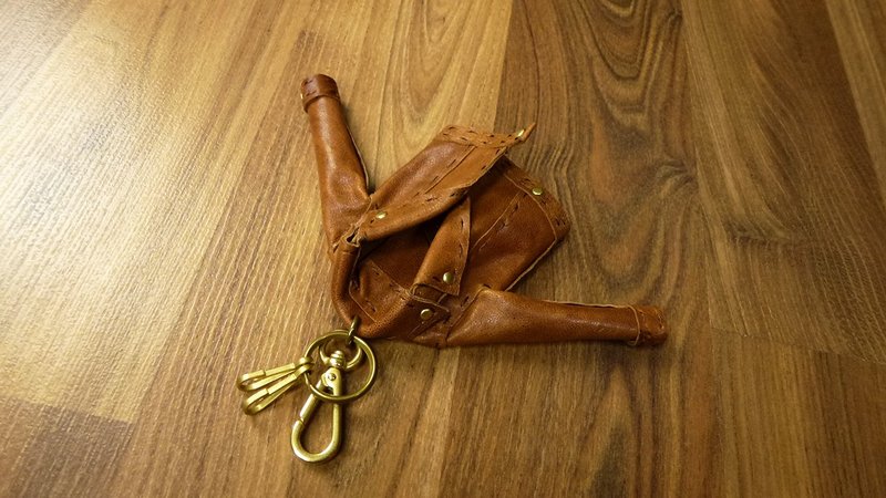 独家特制 手工 迷你 小皮衣(油羊革款) - 钥匙链/钥匙包 - 真皮 咖啡色