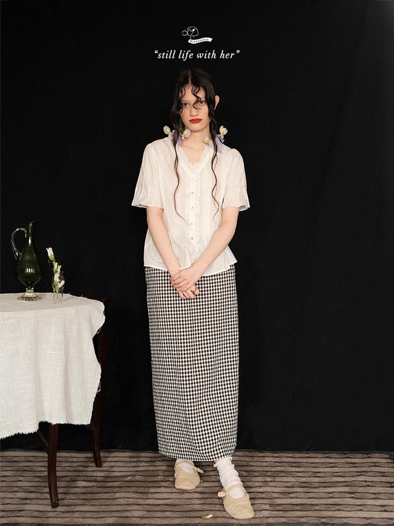 MintCheese 盛夏经典格纹轻薄开衩长裙 - 裙子 - 棉．麻 