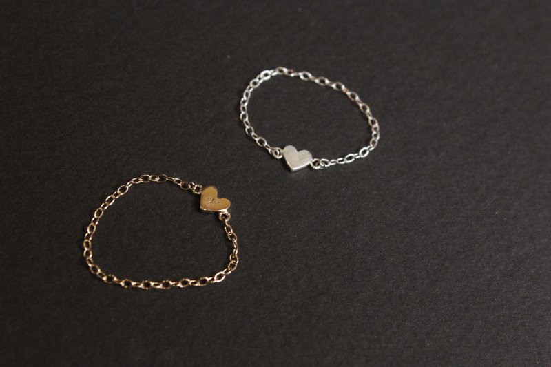 爱心 纯银手工链戒 金银两色 可雷射刻字 - 戒指 - 纯银 金色