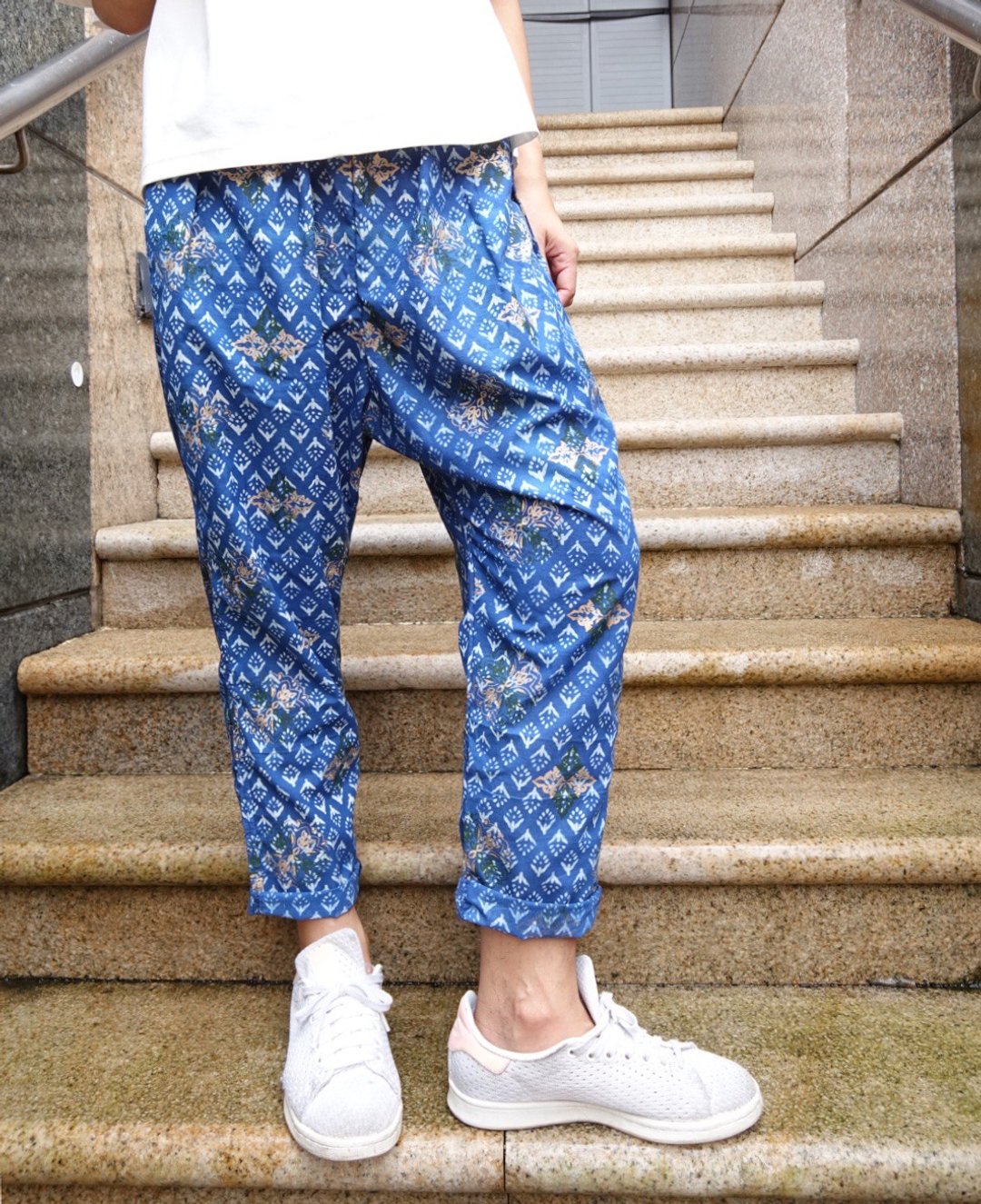 女装裤 blue/golden blockprint - 女装长裤 - 棉．麻 蓝色