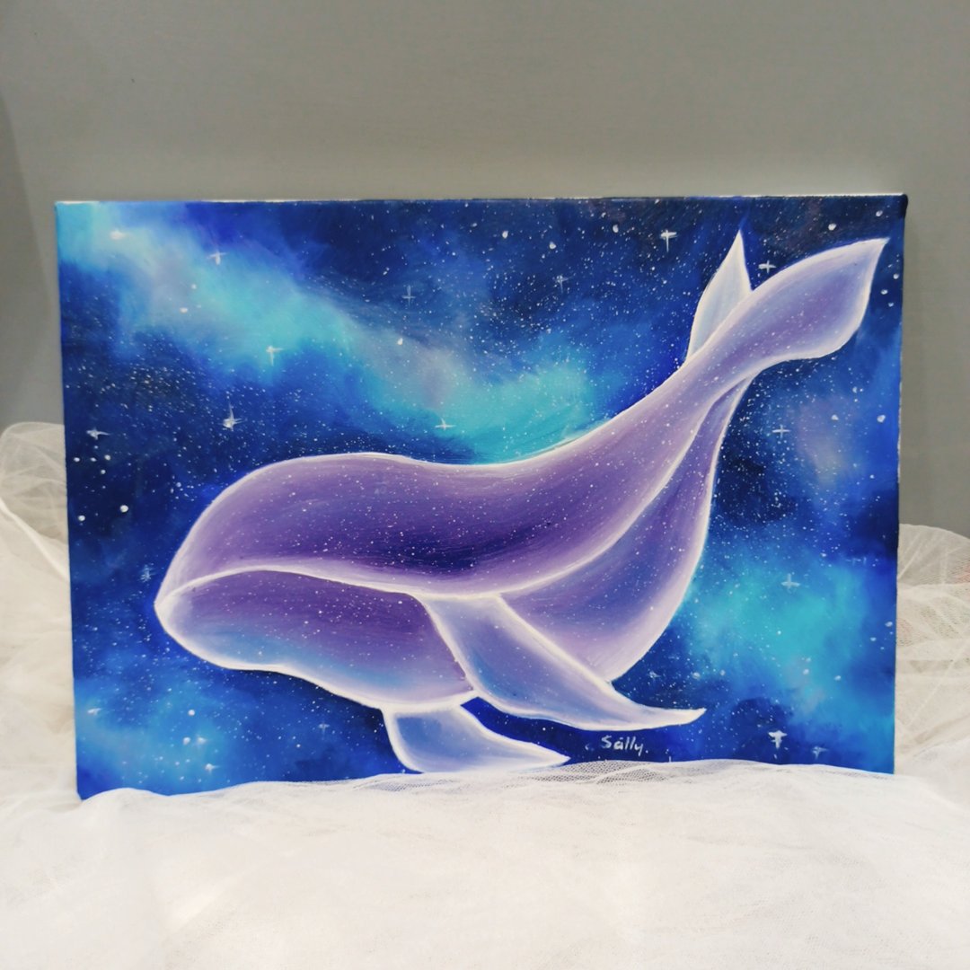 油画课彩绘-寂寞的52赫兹 鲸鱼 星空 - 插画/绘画/写字 - 棉 