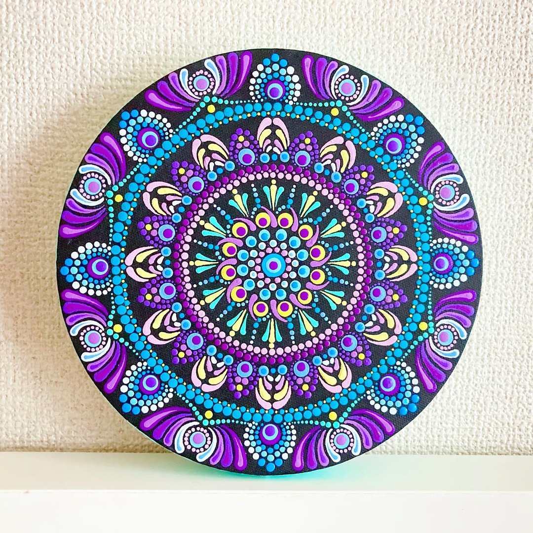 Dot Mandala Fireworks No.10 blue purple - 海报/装饰画/版画 - 棉．麻 蓝色