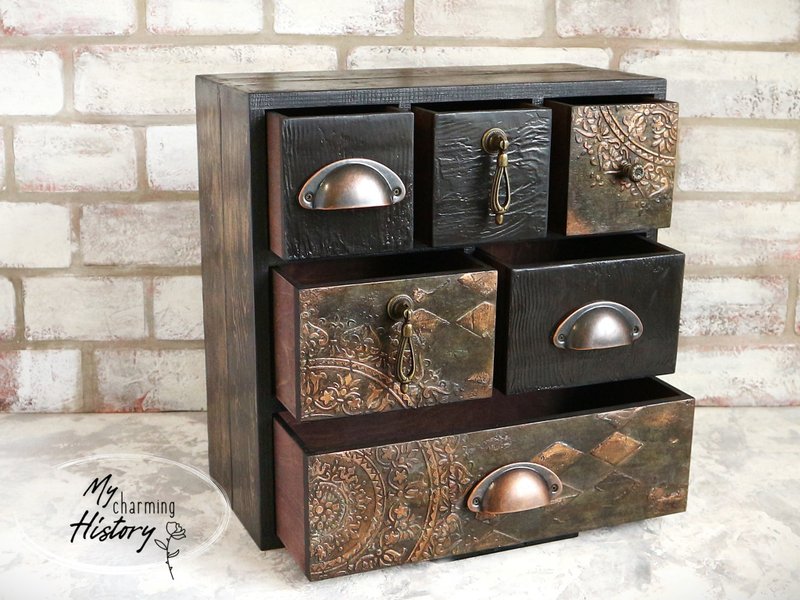 小五斗柜 木制储物箱 办公桌收纳盒 桌面木箱 - 其他家具 - 木头 黑色