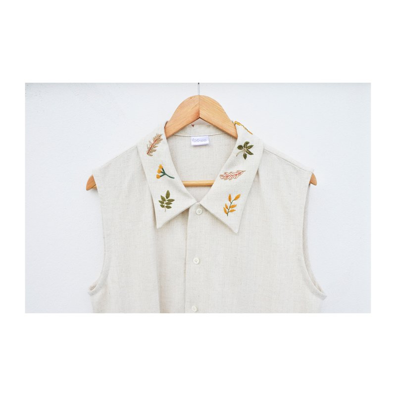 无袖短版衬衫 - 女装衬衫 - 棉．麻 卡其色