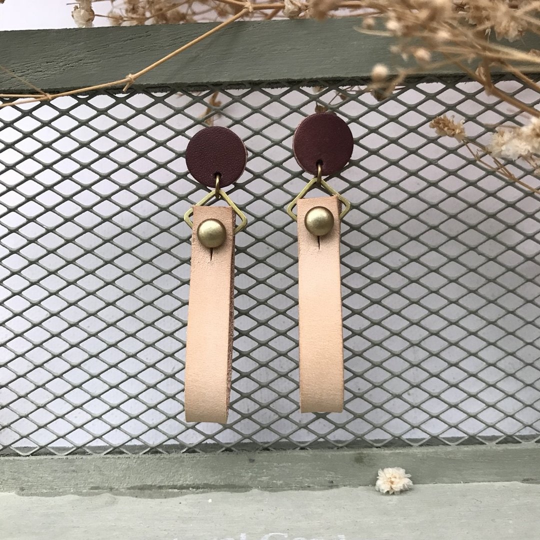 皮革耳环_耳针式_圆缎带1号作品_木莓搭原皮 - 耳环/耳夹 - 真皮 蓝色