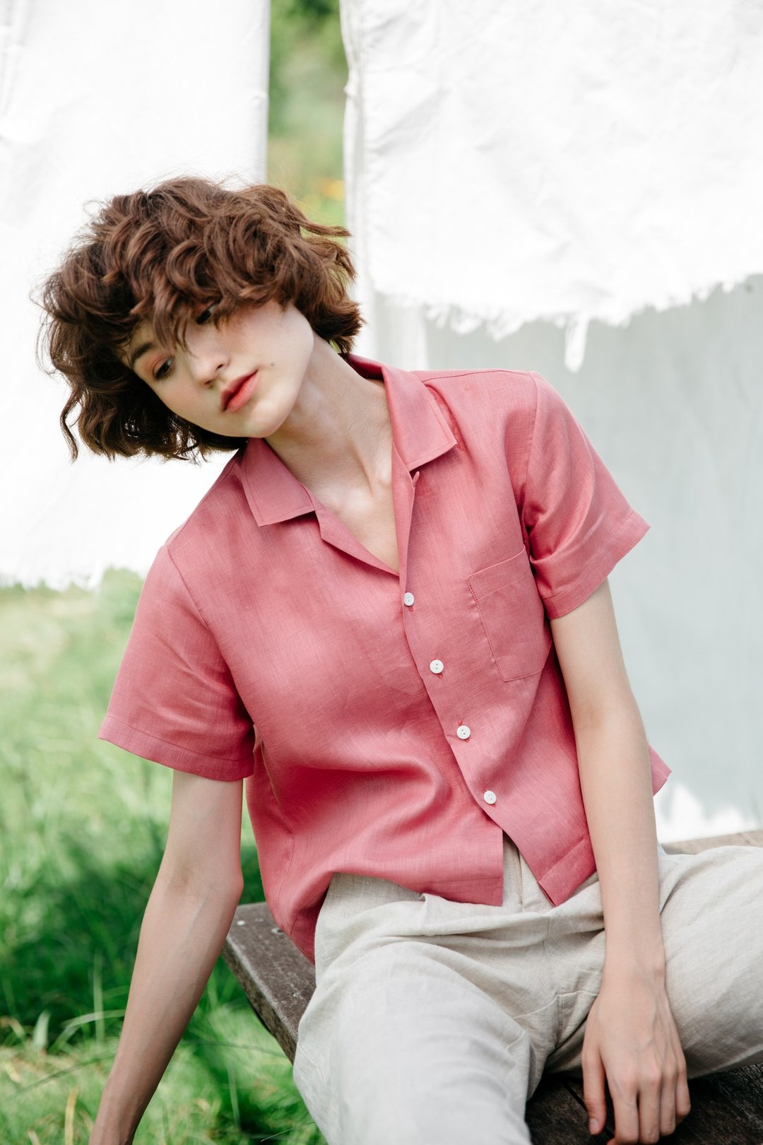 Zuma Button Down Shirt in Watermelon - 女装衬衫 - 棉 粉红色