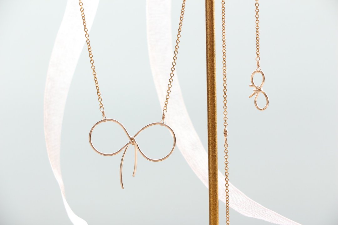 Double ribbon necklace(2way size)-14kgf - 项链 - 其他金属 金色