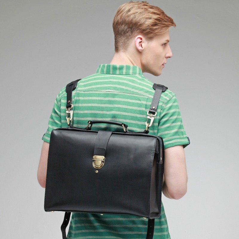 JIMMY RACING 医生冠军手提单肩斜背双肩后背包 - 后背包/双肩包 - 真皮 黑色