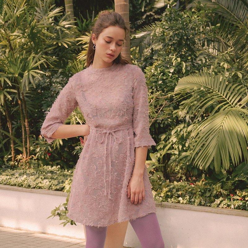 VITALSIGN Fluffy sheer dress (Pink) - 洋装/连衣裙 - 聚酯纤维 粉红色