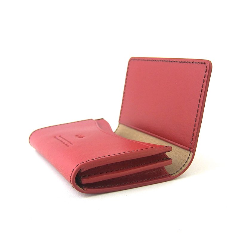 2 pocket business card case card case simple large capacity genuine leather Italian vachetta leather vegetable tanned leather - 名片夹/名片盒 - 真皮 红色