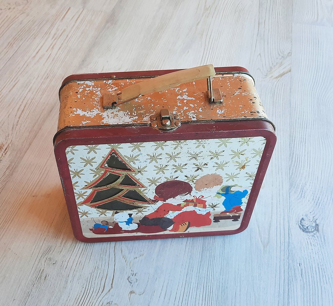 老苏联孩子圣诞锡糖果盒 – 老式新年礼物盒苏联 - 纸盒/包装盒 - 其他金属 