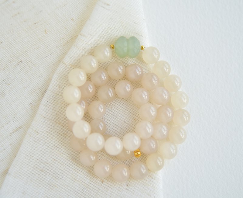 【一串温柔】天然和田玉青海料藕粉圆珠18k金手链手串 - 手链/手环 - 玉石 粉红色