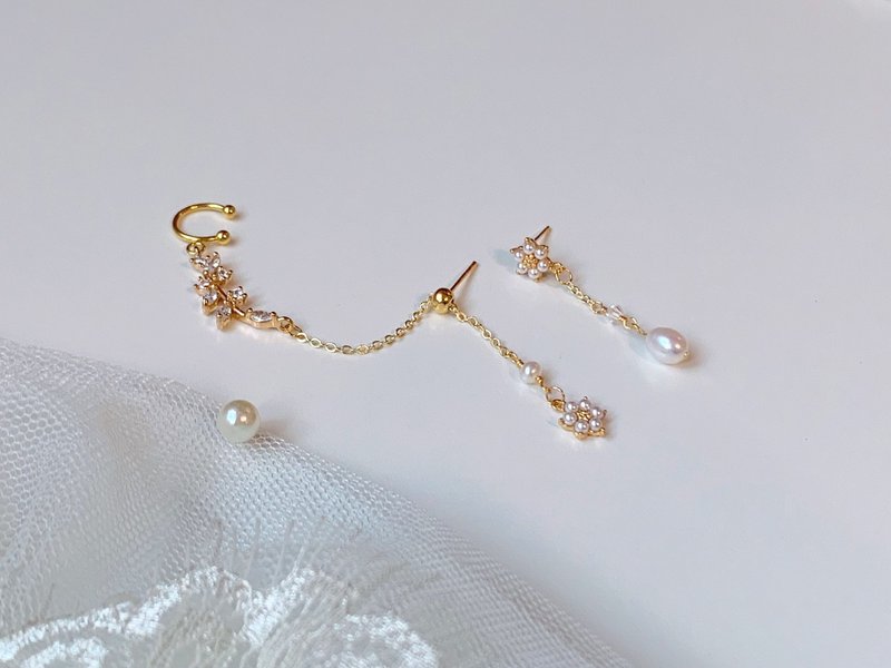 微光珍珠系列 | 陌上花 - 耳环/耳夹 - 珍珠 白色