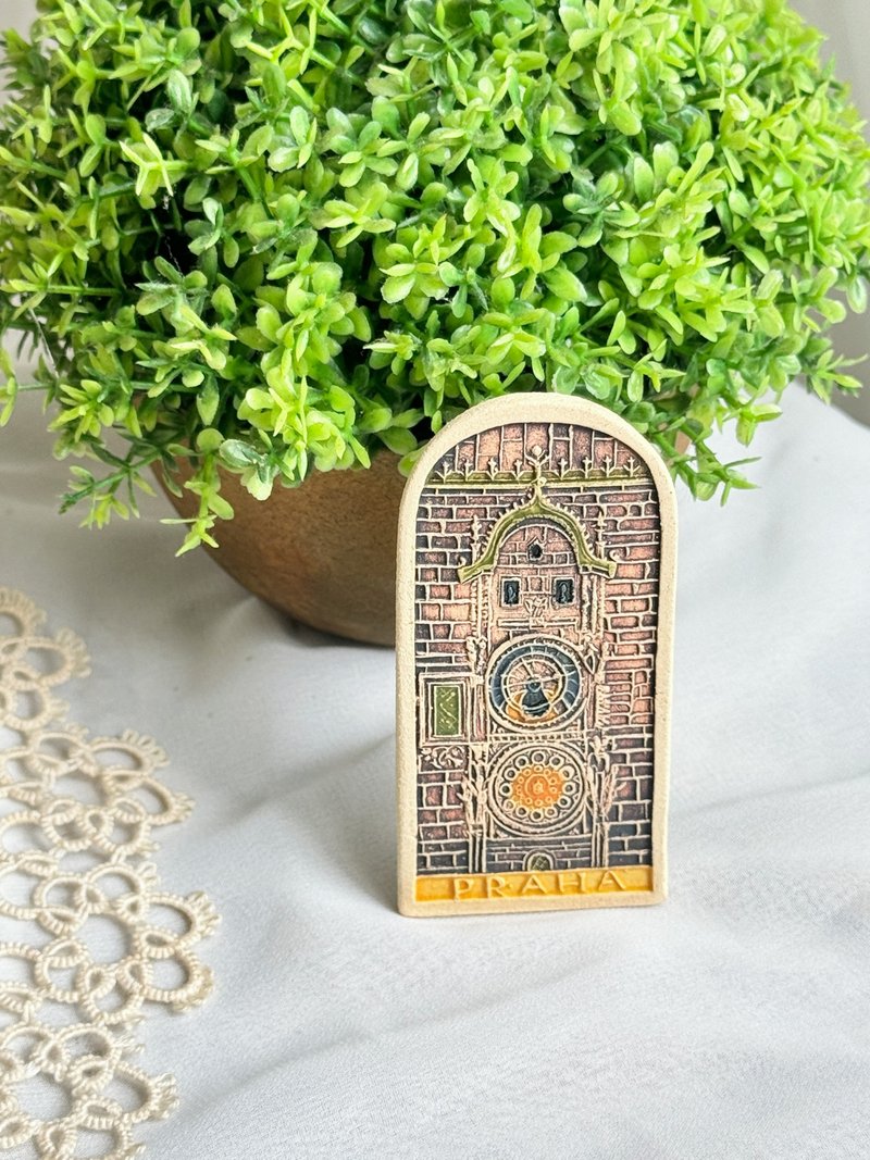 【好日恋物】捷克布拉格vintage/antique手捏陶土磁铁天文钟 - 摆饰 - 陶 粉红色