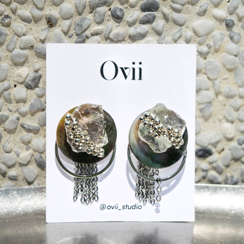 海之韵・天然白水晶 X 黑贝可拆式两用耳环 手作设计 - 耳环/耳夹 - 水晶 银色