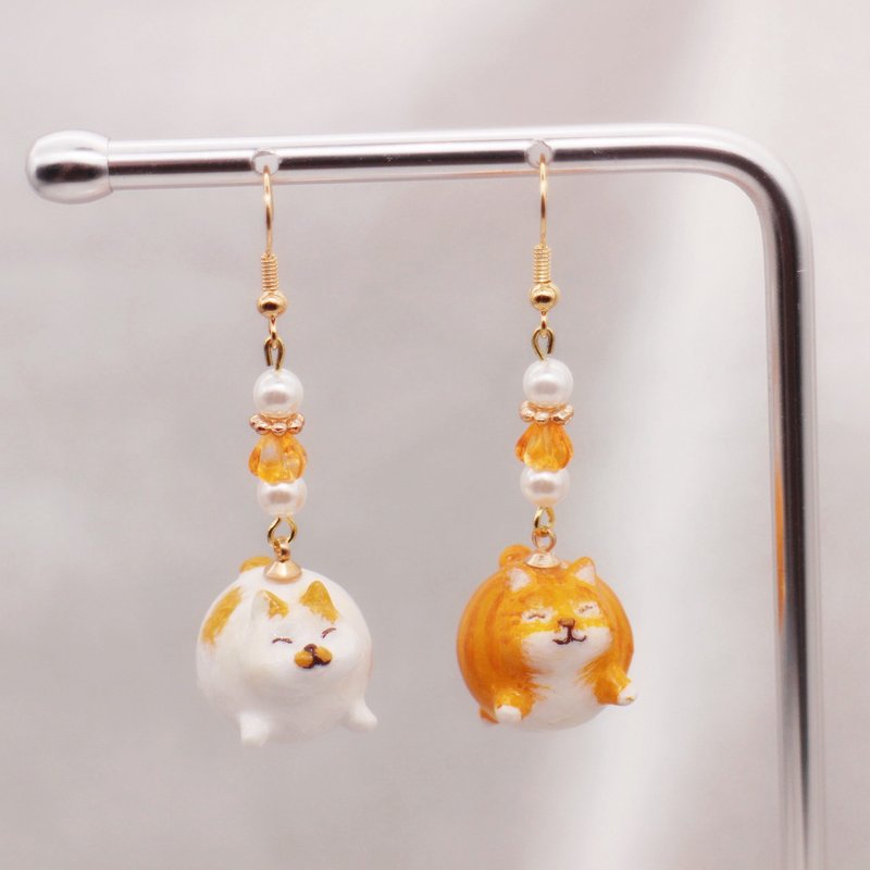 可定制化肥橘白猫丸 & 肥橘猫丸 一对耳勾 | 可改耳夹 | 猫奴 - 耳环/耳夹 - 粘土 