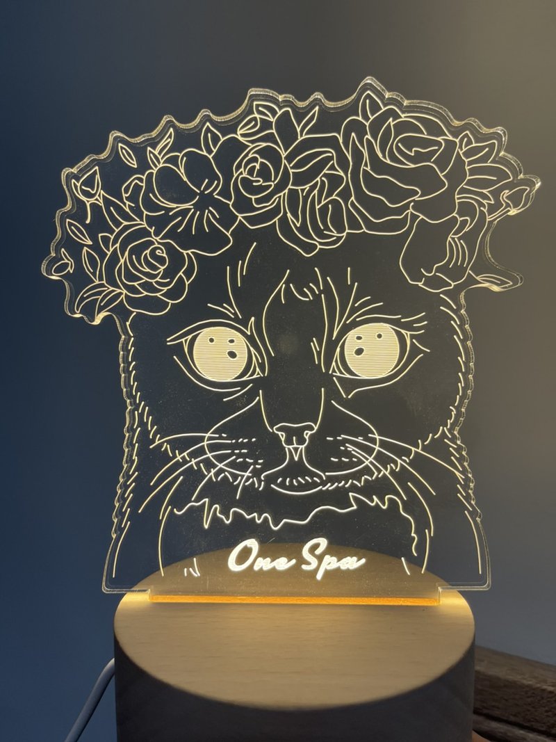 猫奴必备晚上留盏灯【写实线条】原木Led夜灯蓝牙喇叭 定制化夜灯 - 灯具/灯饰 - 木头 红色