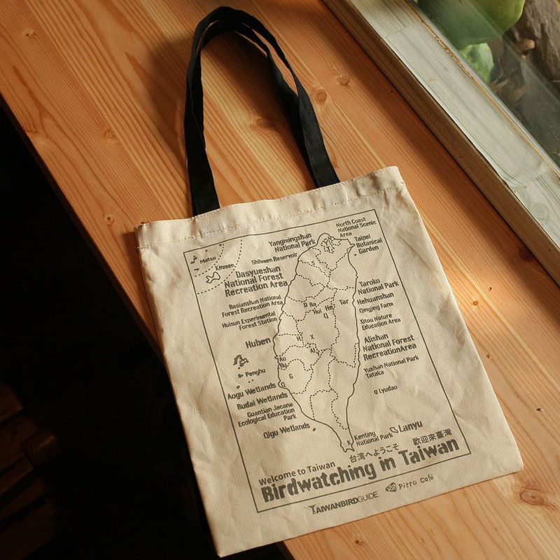 台湾赏鸟点棉质托特包 - 侧背包/斜挎包 - 棉．麻 白色