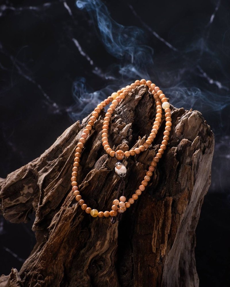 【运好气】龙宫舍利 能量矿石 108颗念珠 招财 守财 旺财 防小人 - 长链 - 宝石 橘色