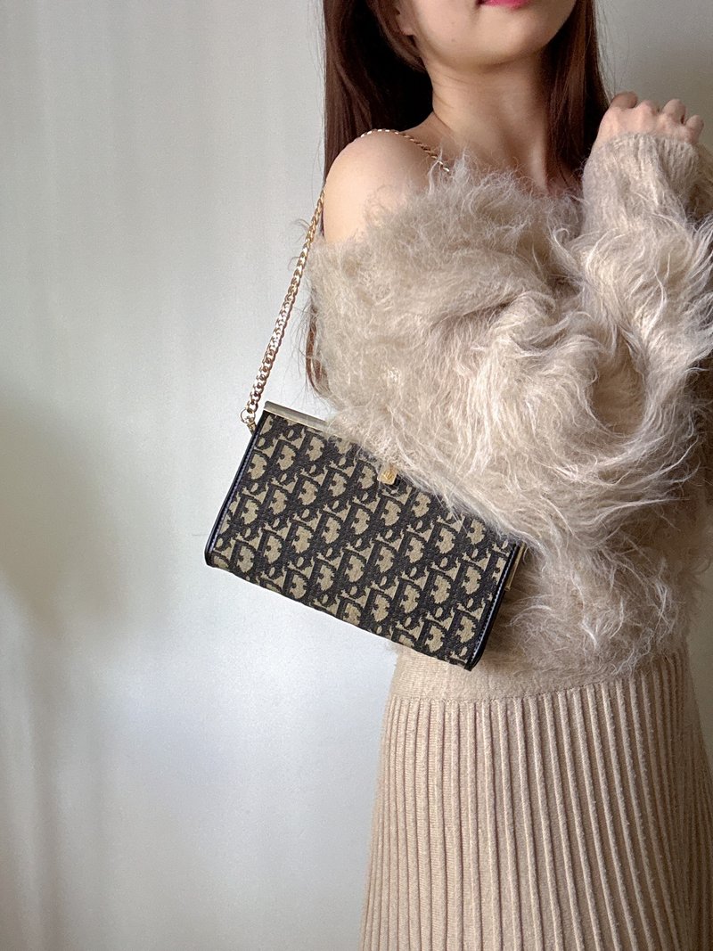 中古美品 Christian Dior 迪奥 经典老花 口金包 手拎包 晚宴包 - 手提包/手提袋 - 真皮 黑色