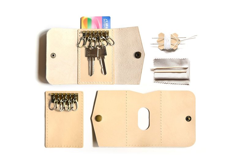 Fading Mist 附咭格锁匙包皮革材料包 - 皮件 - 真皮 卡其色