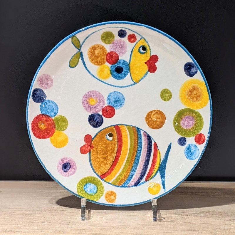 意大利手工陶-POP普普艺术 浅盘27cm(鱼鱼) - 盘子/餐盘/盘架 - 陶 多色