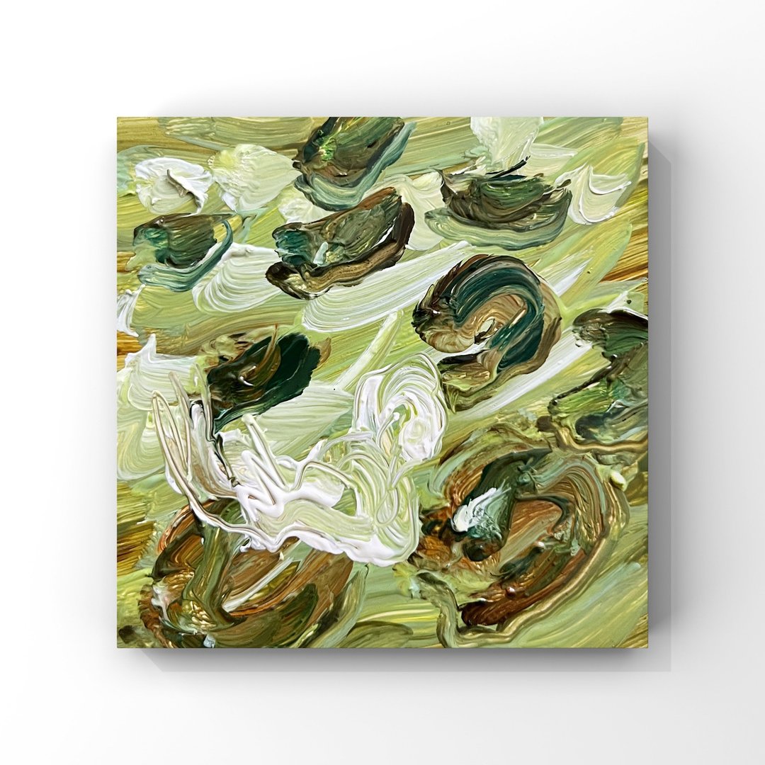 荷花池中的天鹅抽象艺术印象派油画，采用泥土绿色调 - 海报/装饰画/版画 - 其他材质 绿色