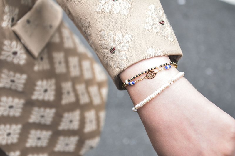 9月诞生石-Lapis lazuli青金石花叶系列手链可调整长度 - 手链/手环 - 宝石 蓝色