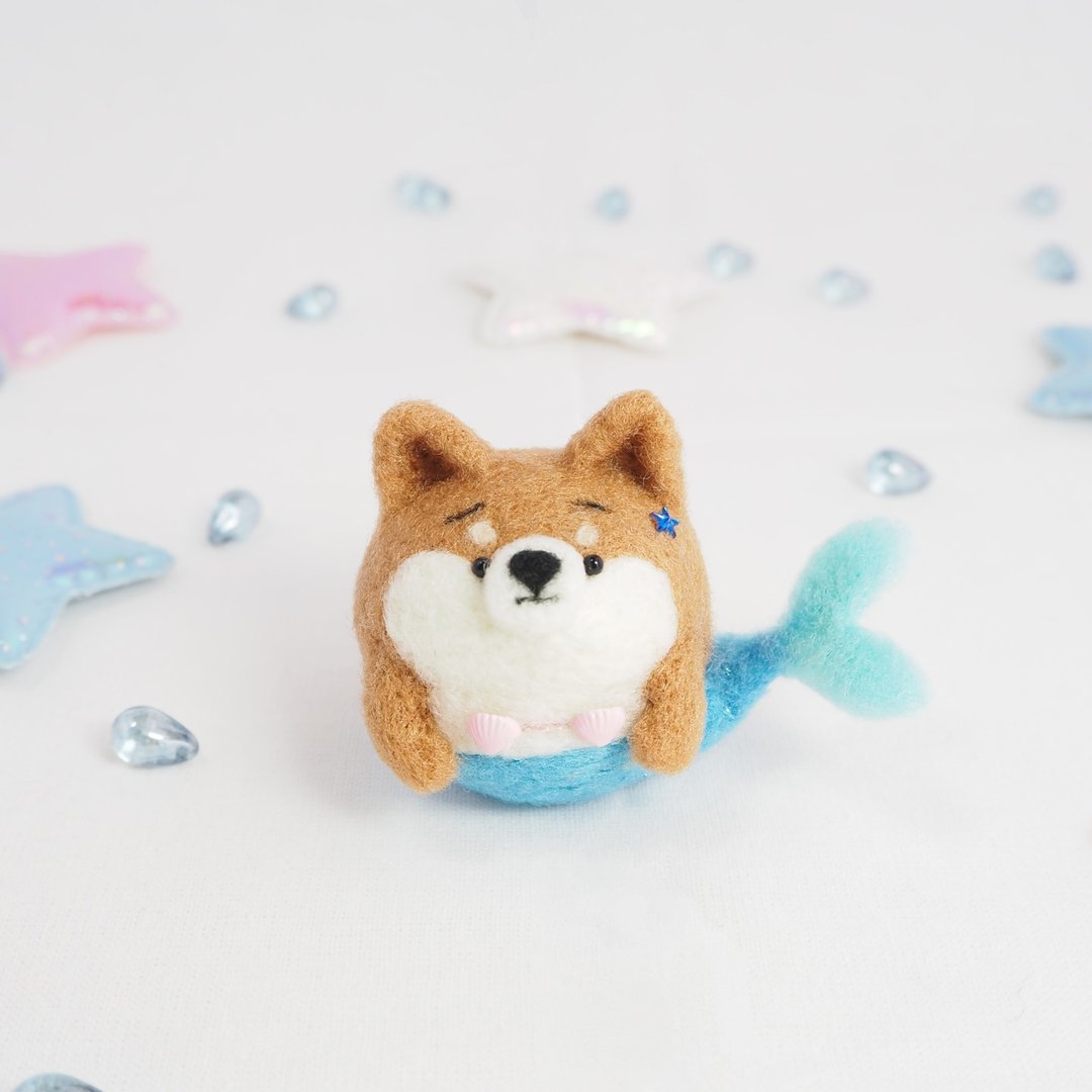 Mermaid Mayu Shiba Inu (Red Shiba, Black Shiba, White Shiba) Wool Felt - 摆饰 - 其他人造纤维 蓝色