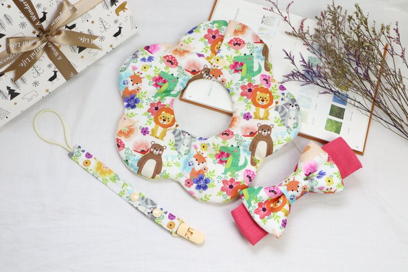 弥月礼盒│六层纱口水巾 宝宝发带 奶嘴链 :::梦想花园 - 满月礼盒 - 棉．麻 多色