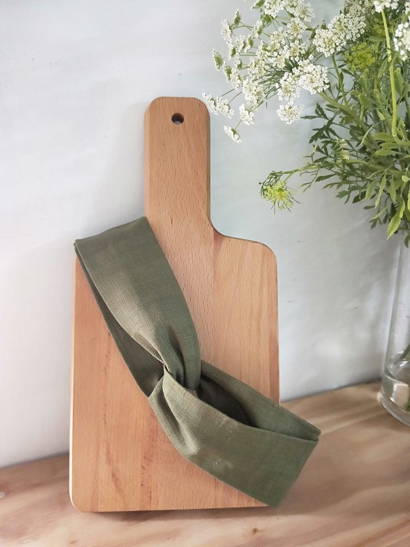 交叉发带-细版松紧-素橄绿 - 发带/发箍 - 棉．麻 绿色