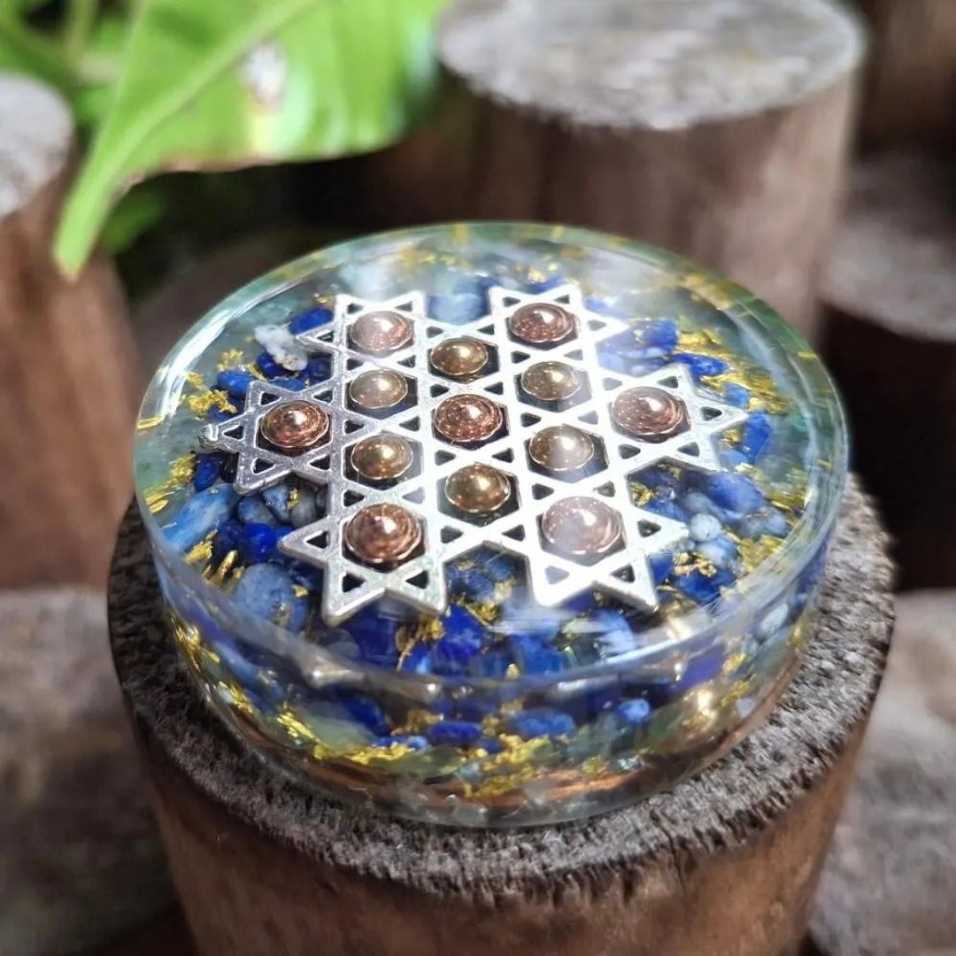 六芒星铜珠奥刚能量盘 | 蓝磷灰青金石阿赛斯特莱 | 附精致绒袋 - 其他 - 水晶 蓝色