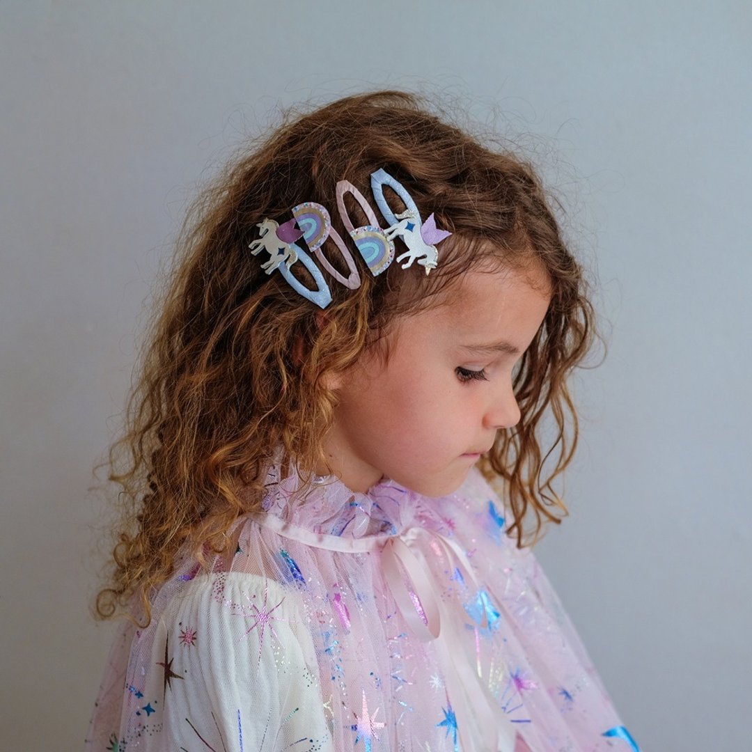 英国 Mimi & Lula_AW26_梦幻仙子 - 彩虹独角兽滴答夹 4 入 - 婴儿饰品 - 聚酯纤维 