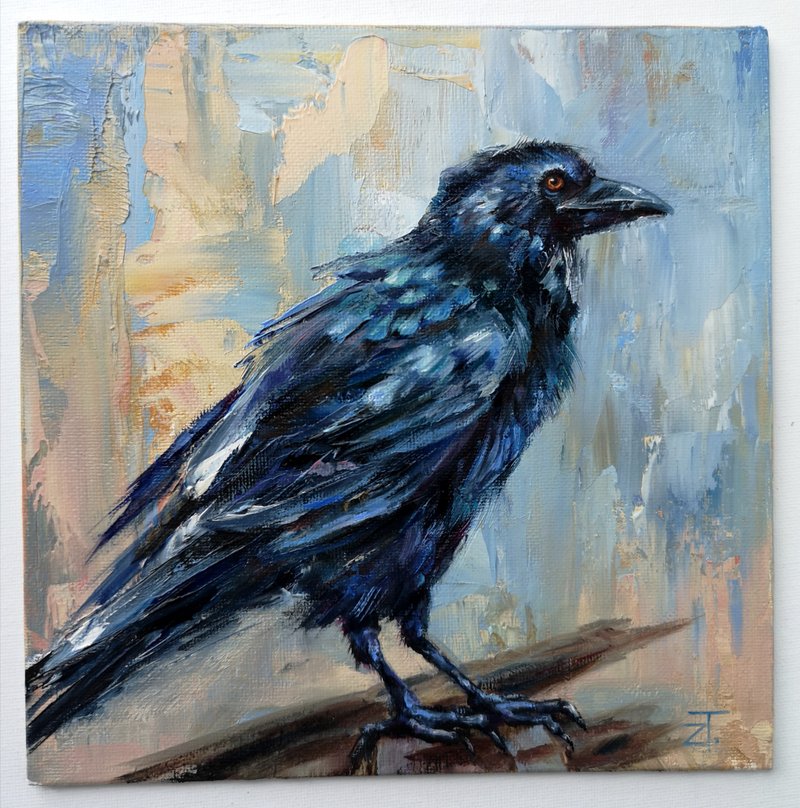 Crow Oil Painting Original Wall Art on canvas panel 20 x 20 - 海报/装饰画/版画 - 其他材质 