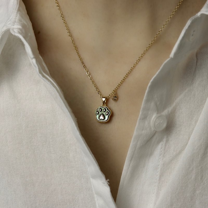 萌爪猫爪 天然珍珠母贝吊坠项链 天然母贝 猫咪毛小孩饰品 - 项链 - 珍珠 