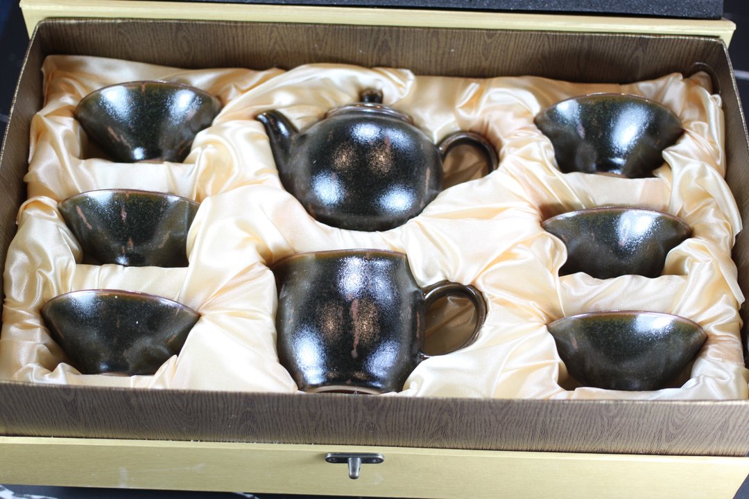 【新春贺岁】铁斑 天目釉 圆满斗笠茶具组 陶艺名家叶敏祥作品 - 茶具/茶杯 - 瓷 