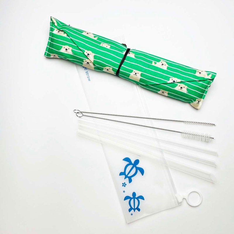 【美吉吸管 x 21.5cm】萌萌水獭收纳袋+全尺寸五件组 - 环保吸管 - 其他材质 绿色