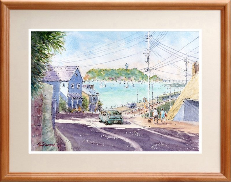 水彩原画绿江之岛和七里滨2 - 海报/装饰画/版画 - 纸 绿色
