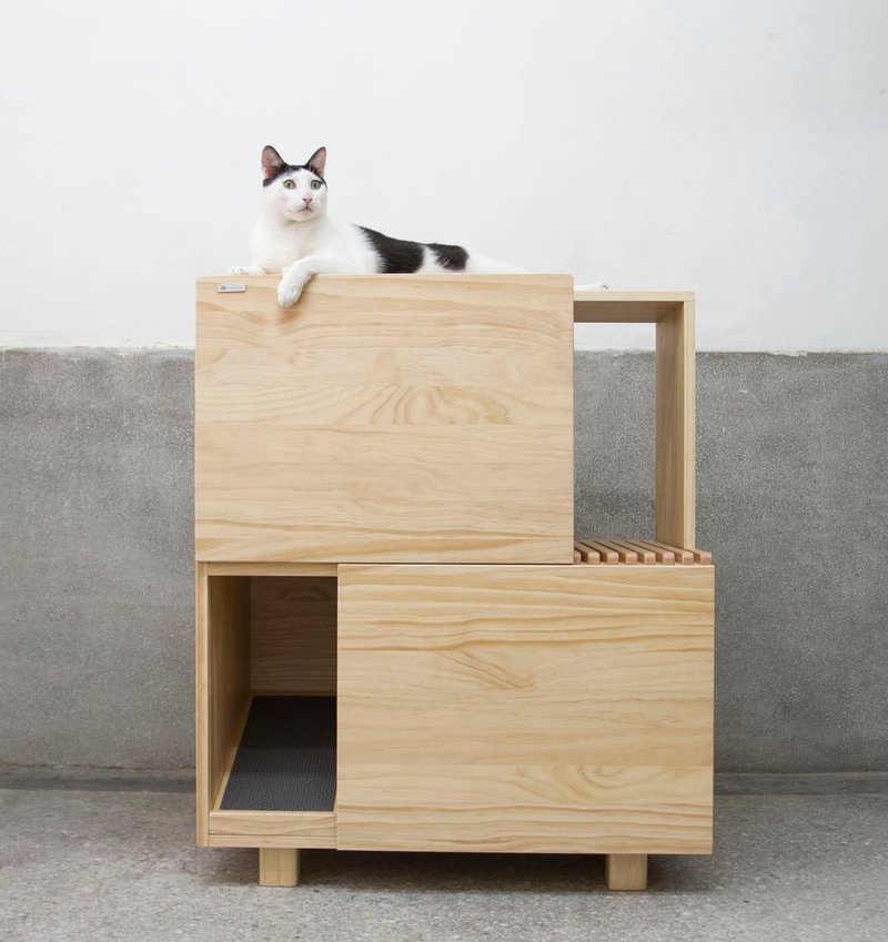 【初木】双层猫砂柜-猫厕所加猫跳台 - 抓板/跳台 - 木头 咖啡色