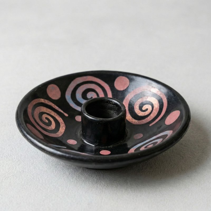 陶瓷秘鲁圣木座 -莓果漩涡 - 蜡烛/烛台 - 陶 黑色